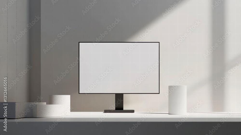 Poster blank display: a minimalist composition featuring a sleek display screen centered against a softly l