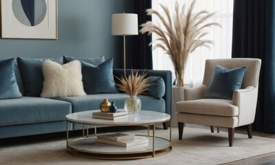 Elegant Interior Design Showcasing a Modern Living Room with Stylish Furniture