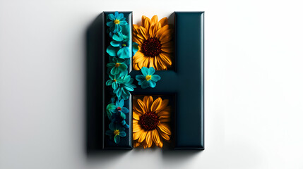 A decorative letter H incorporating flowers and a glossy finish