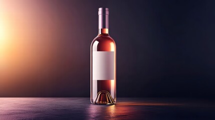 Ros&eacute; Wine Bottle on Table: A gracefully illuminated bottle of ros&eacute; wine sits on a polished surface, the label ready for branding, with a gradient background that enhances the sophisticated mood.