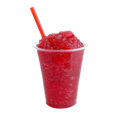 Vibrant Red Slush Drink in Plastic Cup . Transparent background PNG