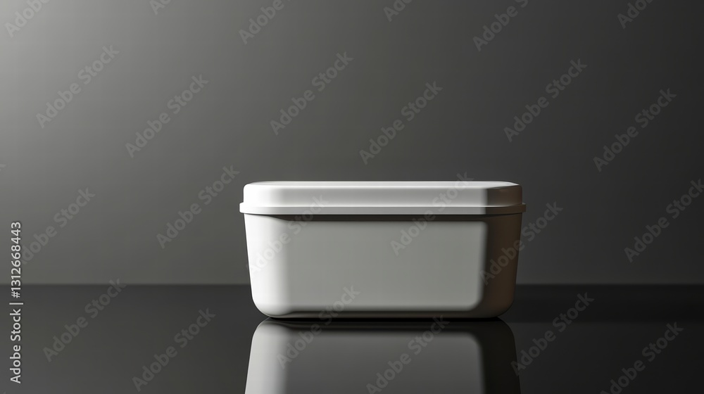 Poster elegant minimalist storage: a sleek, rectangular container sits poised, casting subtle reflections o