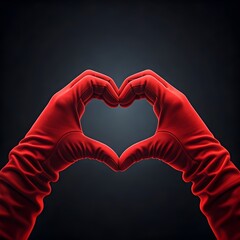 Digital matte painting with hands in red gloves forming a heart shape.