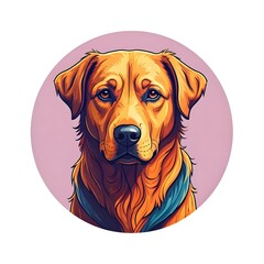 Digital matte picture with a dog in a circle. The picture is drawn in a pop art style.