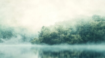 Fototapeta premium Photorealistic forest with soft morning mist, peaceful and calm, high-resolution and artistic nature photography