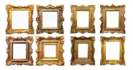 Decorative Empty Picture Frames in Various Styles and Designs, Bundle Set Collection, Isolated on Transparent Background