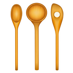 Kitchen spoons, small, wide, and slotted, three wood cooking tools for gourmet cuisine isolated on white background