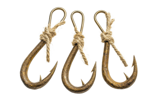 a gold letter "g" on a white background,a gold hook and two gold carabiners on a white background