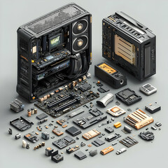 Obraz premium Detailed View of Disassembled Computer Components and Hardware Parts