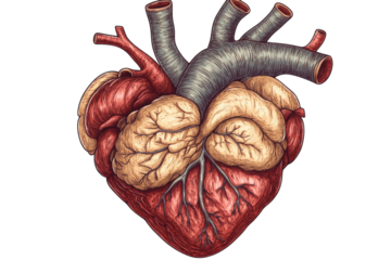 Detailed illustration of a human heart showcasing its distinct anatomical features and structure