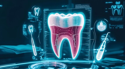 Creative AI art concept of a tooth being repaired with dental bonding surrounded by glowing elements symbolizing health and hygiene perfect for a printable poster