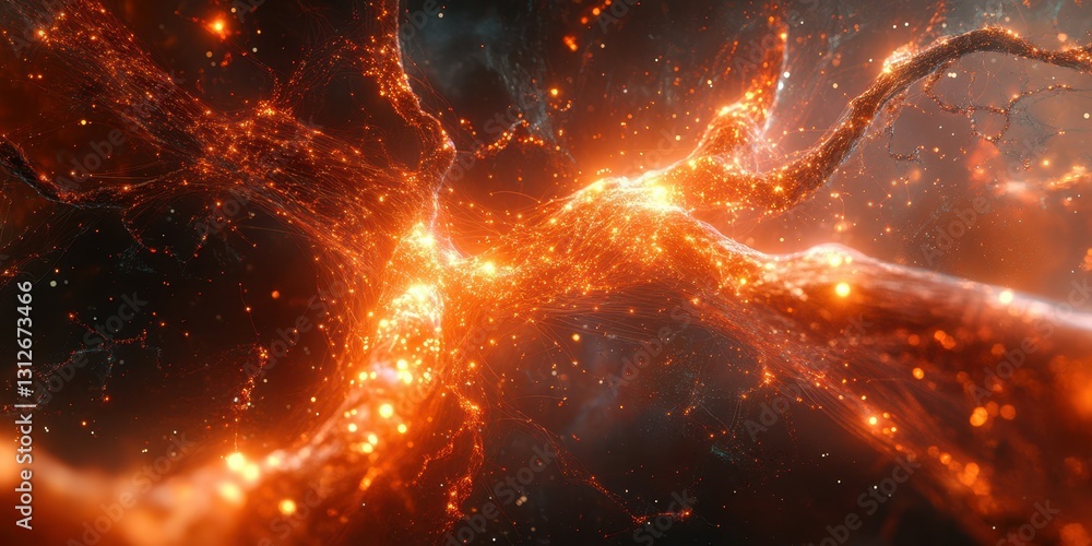 Poster dynamic swirl of fiery energy in a cosmic environment illuminated by glowing particles