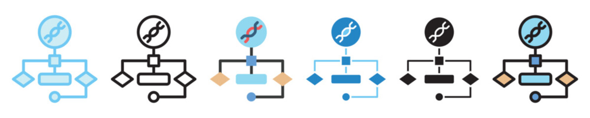 Genetic Algorithm multi style icon set. use for modern concept, print, UI, UX kit, web and app development. Vector EPS 10, related to artificial intelligence, technology theme.