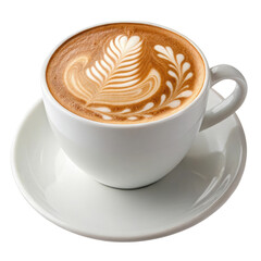 cappuccino with latte art isolated on transparent background.