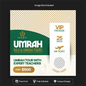 Islamic Tour & Travel, Hajj & Umrah Packages, Premium Pilgrimage Experience, Social Media Template Design