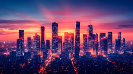Obraz premium Vibrant City Skyline at Sunset