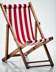 Studio Shot of a Red Striped Deck Chair Perfectly Isolated on White with Clipping Path