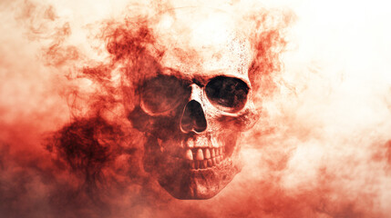 Mysterious skull in ominous red smoke cloud