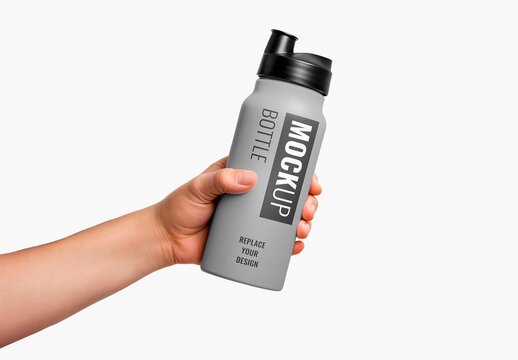 Reusable Water Bottle Mockup Held in Hand