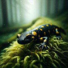 Obraz premium Salamander's Gentle Exploration