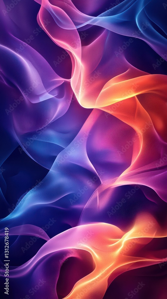Poster colorful abstract fabric waves create dynamic visual movement in a rich, dark background