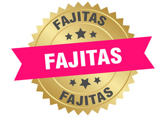 fajitas. fajitas round pink and gold label isolated on transparent background