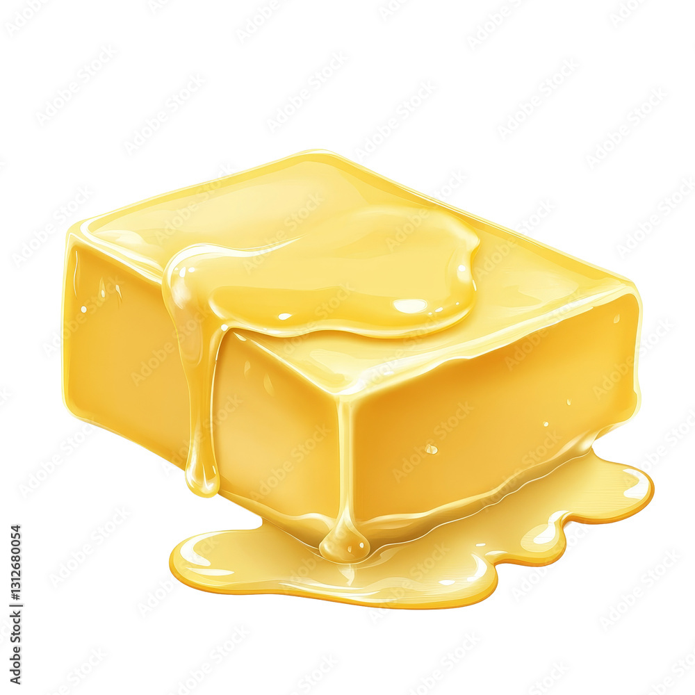 Aufkleber a block of melting butter resting on a transparent background with a glossy transparent sheen, a pie