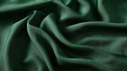 Obraz premium A beautiful deep green linen fabric close up. Green belgian linen fabric in natural light.