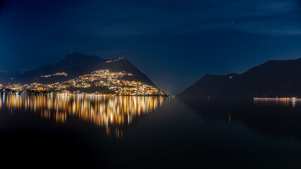 night view of lake Lugano Paradiso