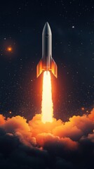 Illustration d'une fusée décollant dans l'espace