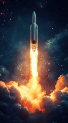 Obraz premium Fusée en lancement dans l'espace