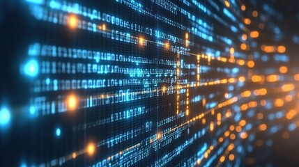 Obraz premium Abstract digital code wall, glowing binary data, futuristic background. Possible use Technology, innovation, digital art, background