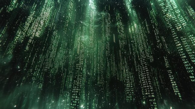 Digital code rain, virtual world, technology, matrix. Use Stock photo