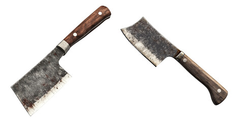 Vintage Meat Cleavers with Wooden Handles on White Background, PNG bundle collection, Isolated on Transparent Background