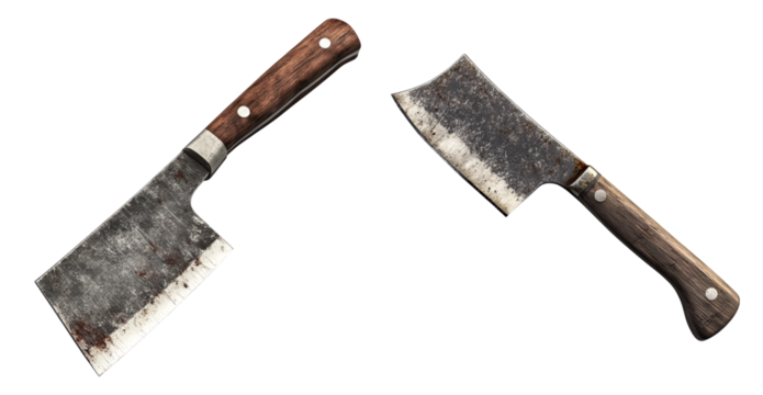 Vintage Meat Cleavers with Wooden Handles on White Background, PNG bundle collection, Isolated on Transparent Background