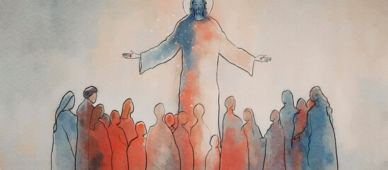 The Risen Christ Welcomes His Disciples With Open Arms, watercolor