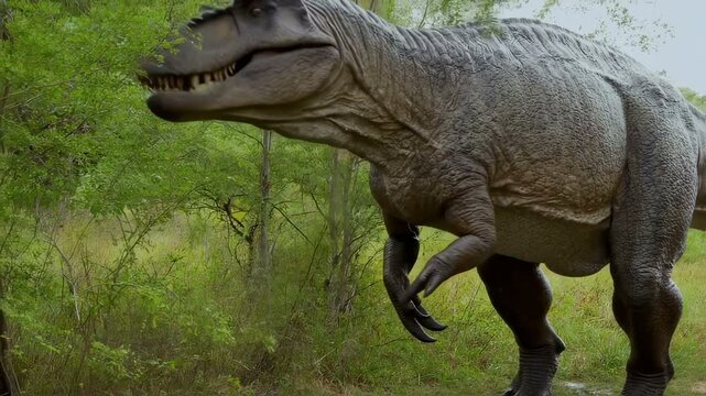 An extinct Diplodocus in a forest. Generative AI content of dinosaurs.