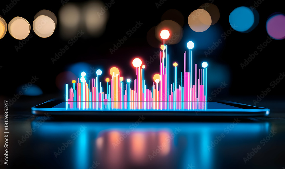 Aufkleber colorful data visualization on tablet with bright bokeh background