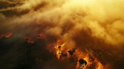 Above the Devastation: Aerial View of Deforestation in the Amazon Rainforest &ndash; Expansive Clear-Cut Areas and Isolated Green Patches Depicting Environmental Impact