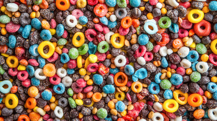 Fototapeta premium Colorful cereal mix with assorted shapes and flavors for breakfast