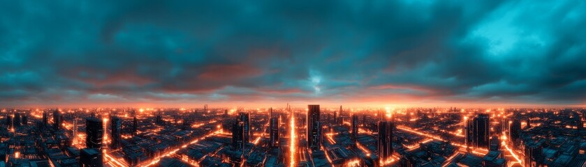 Fototapeta premium A high-tech city frozen in time, glowing with futuristic yet abandoned energy