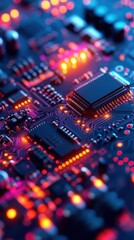Fototapeta premium Carte de circuit imprimé électronique avec lumières led