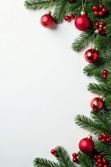 Decorated white background with ornaments and garland, winter, ornament