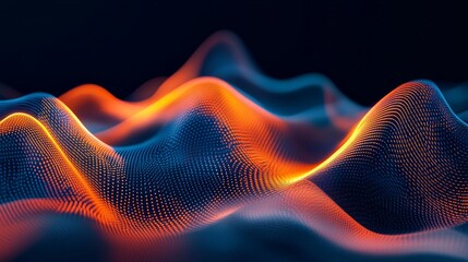 vibrant orange and blue abstract design with layered waveforms and glowing highlights, dynamic and futuristic, artistic and modern composition