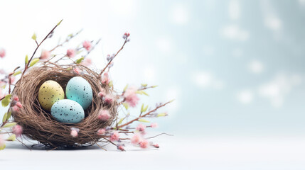 Pastel Easter Eggs with Polka Dots on a Clean Studio Background: Minimalist Stock Photo for Marketing and Social Media