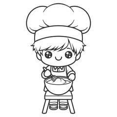 The boy is being a chef and making cake dough, for coloring