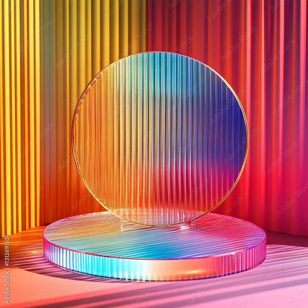 Poster colorful abstract background with circular display and vertical lines