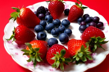 Obraz premium berries in plate with red background
