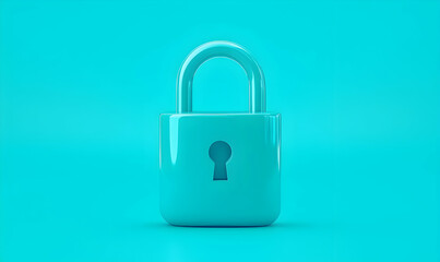 Fototapeta premium Bright Blue Padlock on Vibrant Turquoise Background for Security