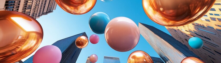 Holographic art installations floating above a cybernetic city plaza